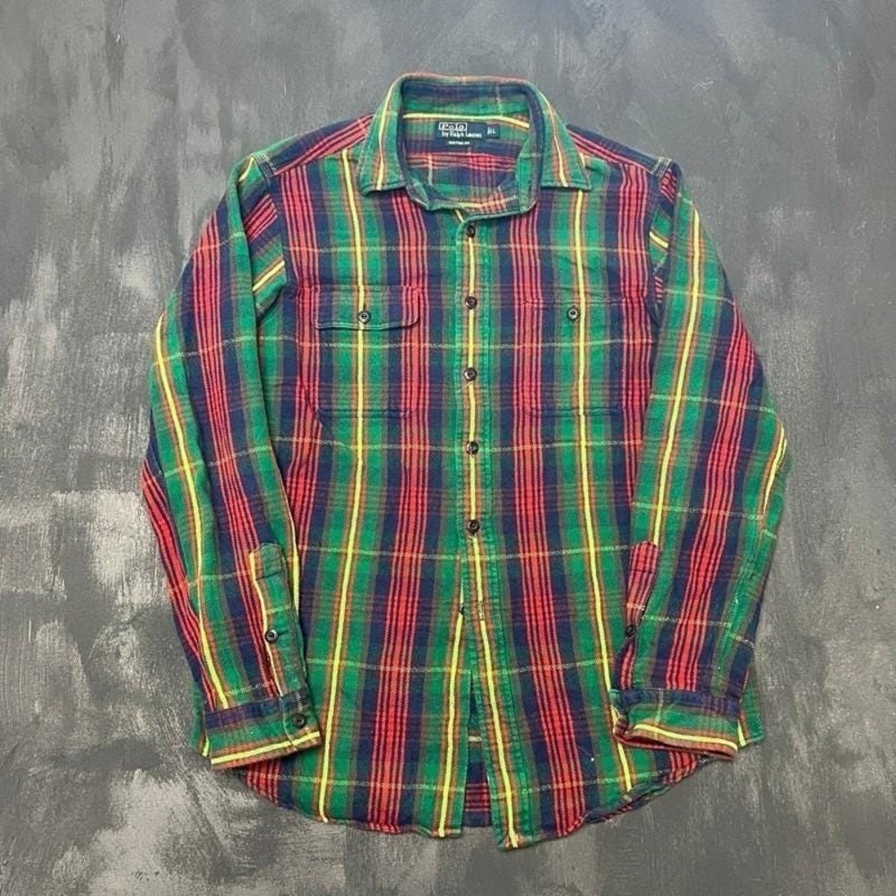 Vintage Polo Ralph Lauren Flannel Shirt Mens Large Green Plaid